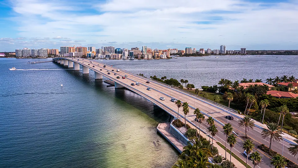 The John Ringling Causeway approaching downtown Sarasota