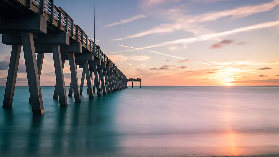 The Venice fishing pier at sunset